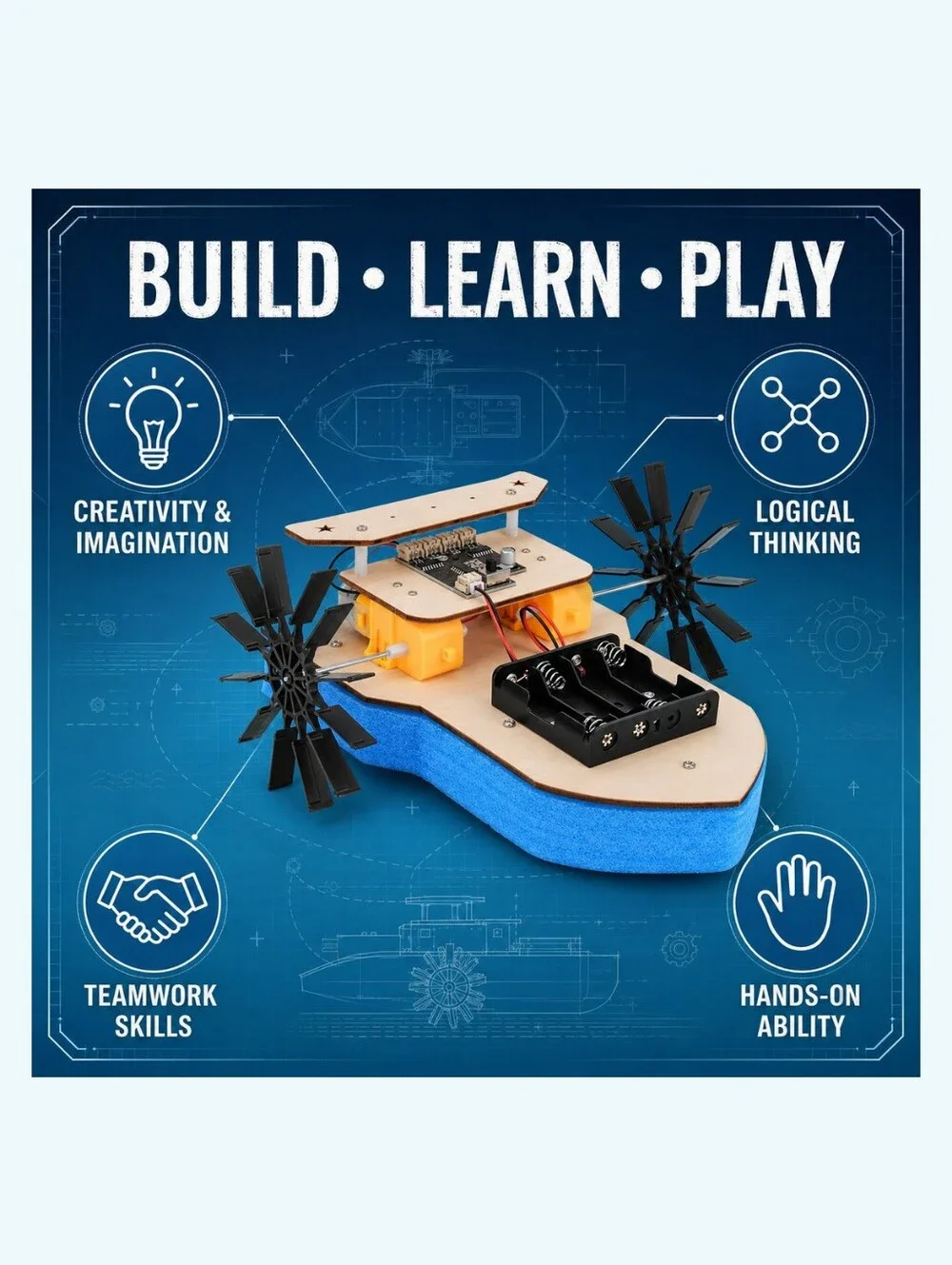Kids RC Paddle-Wheel Boat STEM Building Kit Ages 8–12